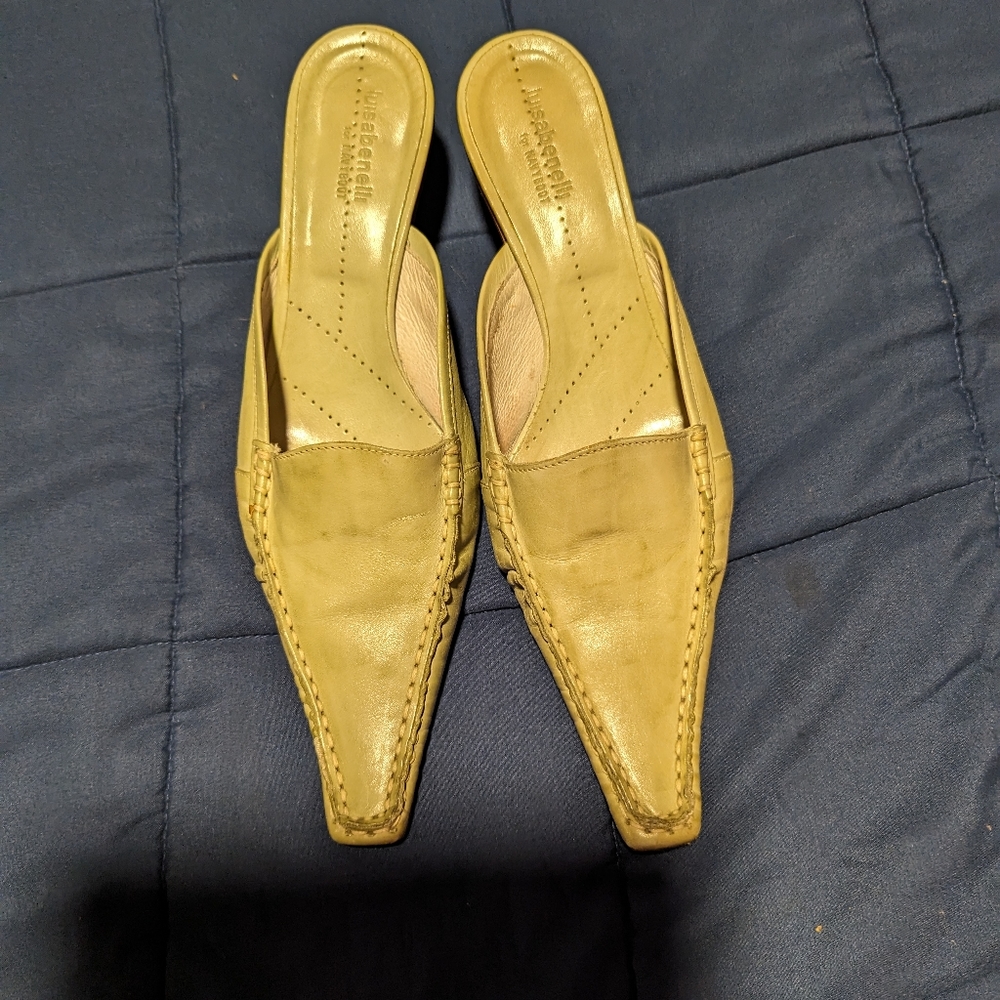 Luisa Benelli For NavyBoot Green Leather Mules Pointy Toes Size 8